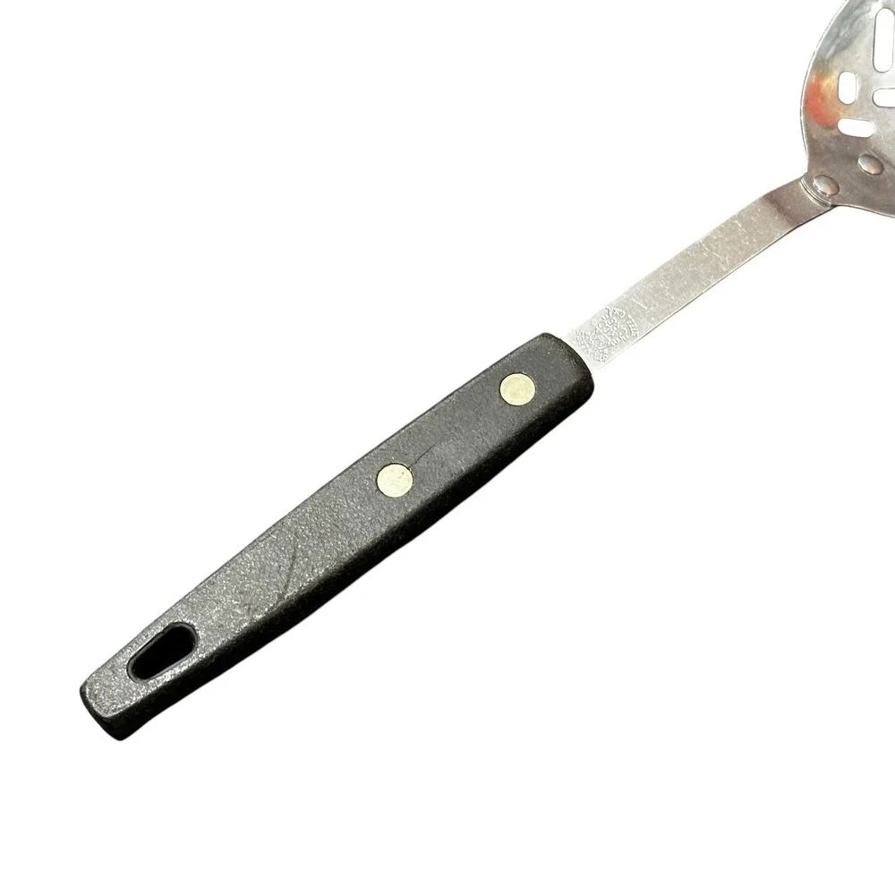 VTG Ekco Forge‎ Stainless Steel Slotted Serving Spoon Riveted Black Handle USA